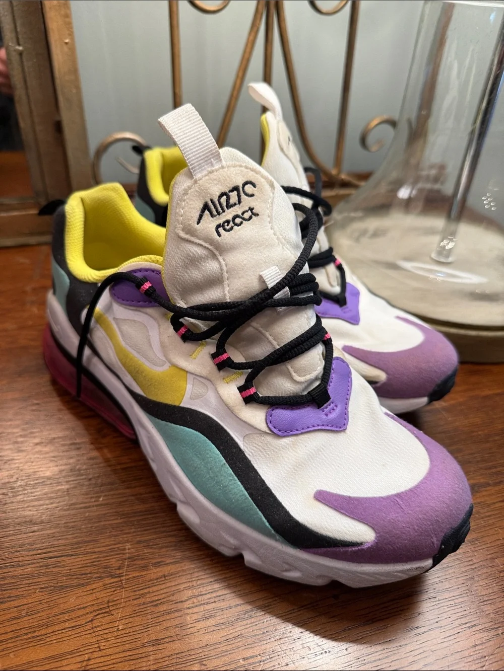 Nike Air270 react Purple Teal Yellow Black White Air Max React Sneakers 6.5 y